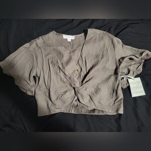 Brown Twist-Front Cropped Top